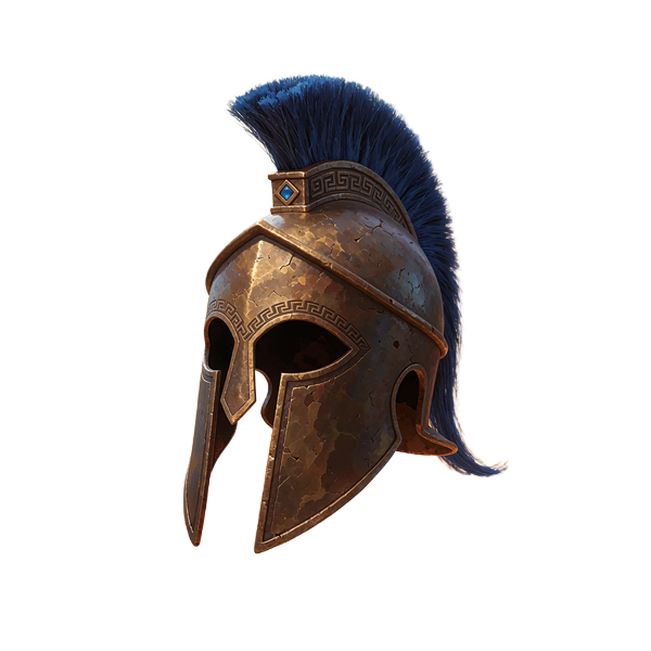 Bronzehjelm med bl&aring; hestehalekam - emblem for VIP-rangen Recruit hos Mino Casino