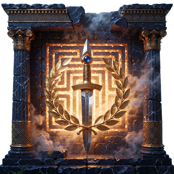 Gylden laurb&aelig;rkrans om et bronzesv&aelig;rd med safirknap - emblem for VIP-rangen Legend
